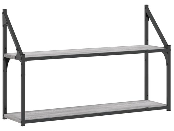 2 szintes szürke sonoma színű szerelt fa fali polc 80x21x51 cm