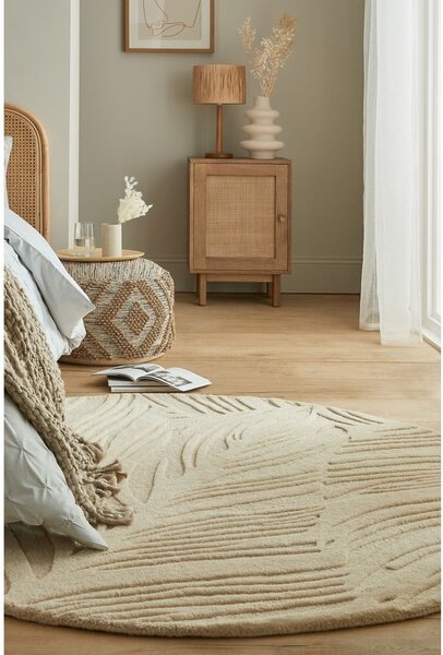 Bézs gyapjú kerek szőnyeg ø 160 cm Leaf - Flair Rugs