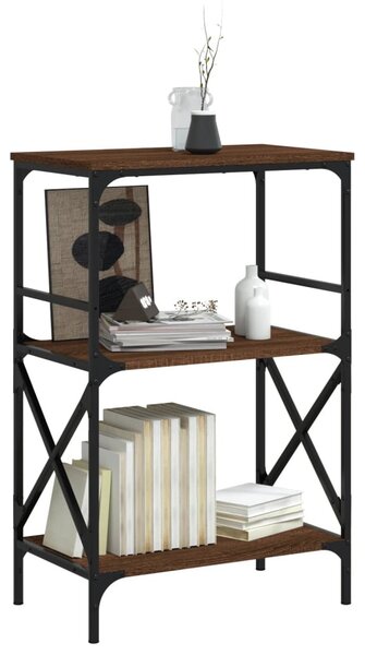 3 szintes barna tölgy szerelt fa könyvespolc 56 x 35 x 90,5 cm