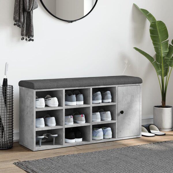 Betonszürke szerelt fa cipőtároló pad 102 x 32 x 50 cm