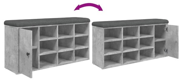Betonszürke szerelt fa cipőtároló pad 102 x 32 x 50 cm