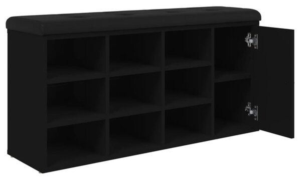 Fekete szerelt fa cipőtároló pad 102 x 32 x 50 cm