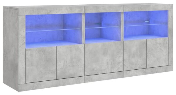 Betonszürke tálalószekrény LED-világítással 162 x 37 x 67 cm