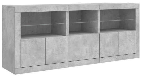 Betonszürke tálalószekrény LED-világítással 162 x 37 x 67 cm