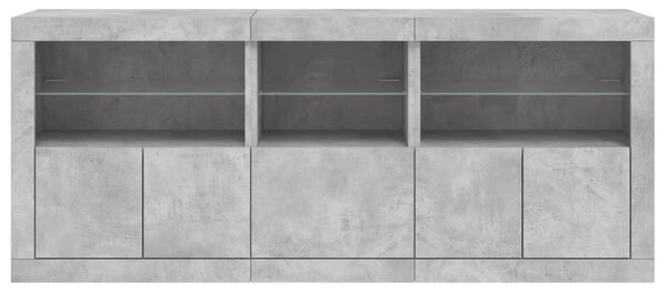 Betonszürke tálalószekrény LED-világítással 162 x 37 x 67 cm