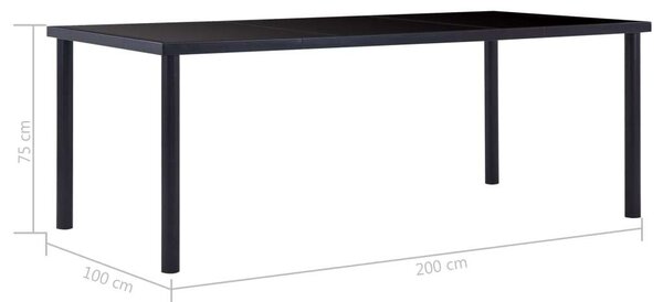 VidaXL Fekete Üveg Étkezőasztal - 200x100 cm