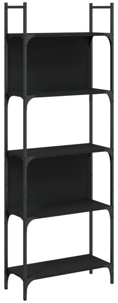 5 szintes fekete szerelt fa könyvespolc 60,5x24x166,5 cm