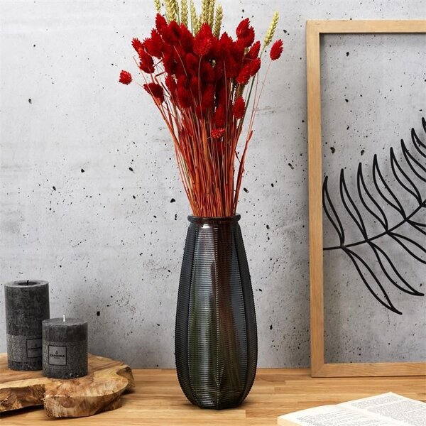 Üveg váza 28cm, szürke - CORNICHON