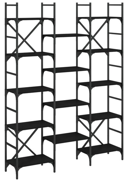 Fekete szerelt fa könyvespolc 127,5x28,5x172,5 cm