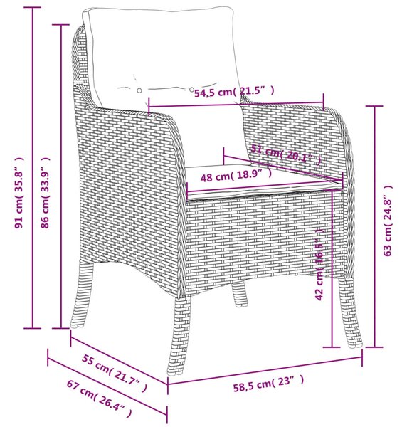2 db barna polyrattan kerti szék párnával