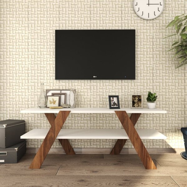 Fehér-natúr színű TV-állvány diófa dekorral 120x33 cm Basic – Kalune Design