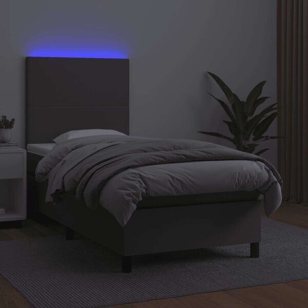 VidaXL Ágy - 100x200 cm - Szürke Műbőr - LED