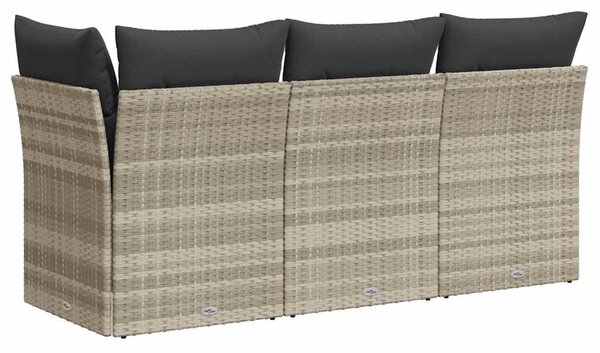3 személyes világosszürke polyrattan kerti kanapé párnával
