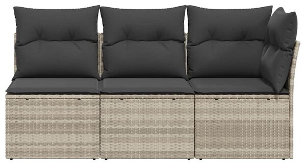3 személyes világosszürke polyrattan kerti kanapé párnával