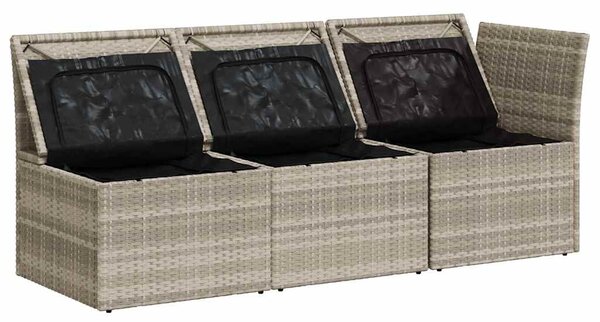 3 személyes világosszürke polyrattan kerti kanapé párnával