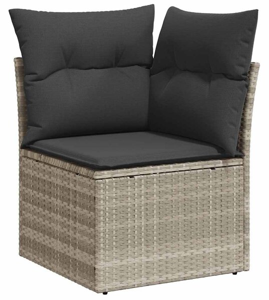 Világosszürke polyrattan kerti sarokkanapé párnával
