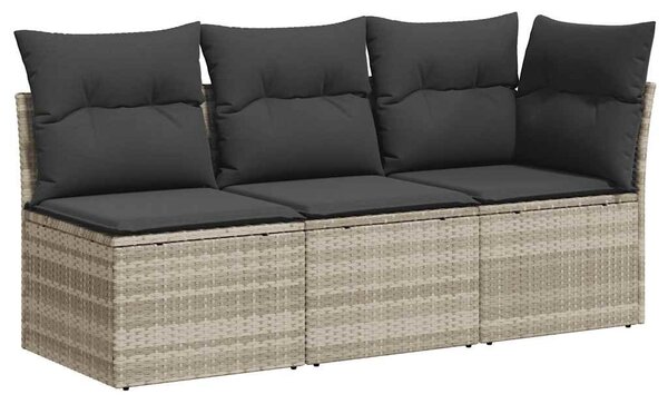 3 személyes világosszürke polyrattan kerti kanapé párnával