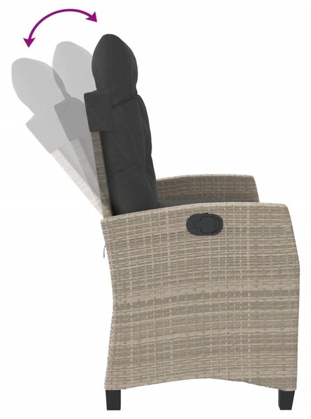 Világosszürke polyrattan dönthető kerti pad párnával