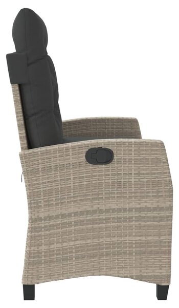 Világosszürke polyrattan dönthető kerti pad párnával