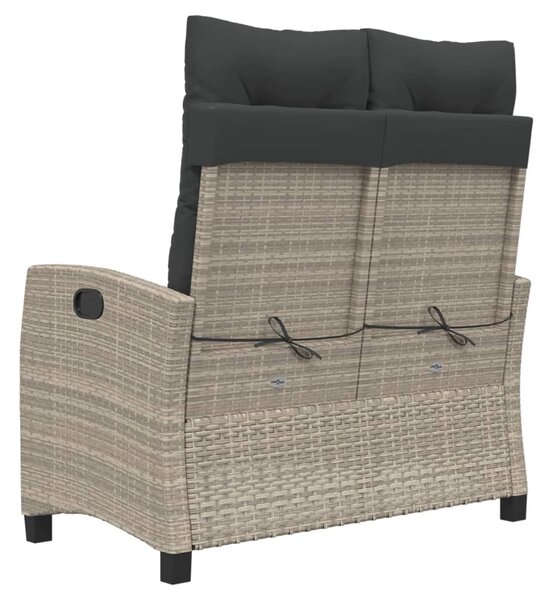 Világosszürke polyrattan dönthető kerti pad párnával