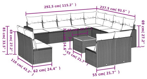 13 részes bézs polyrattan kerti ülőgarnitúra párnákkal