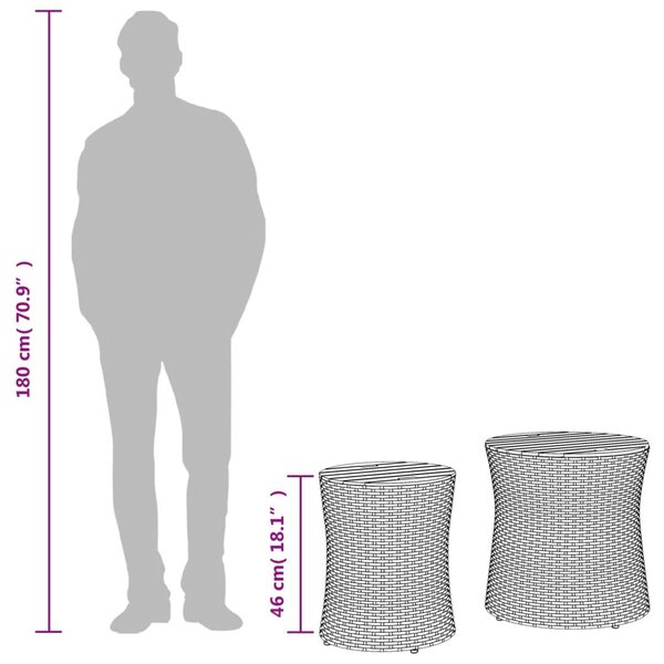 2 db fekete polyrattan kerti kisasztal fa asztallappal