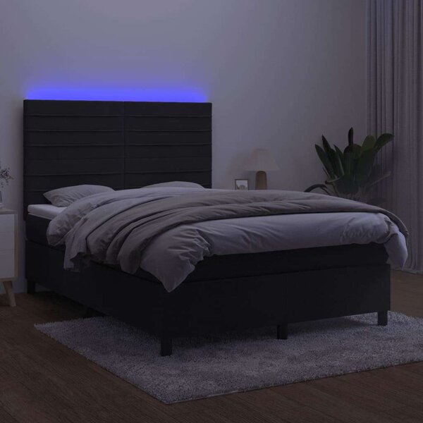 VidaXL fekete bársony rugós és LED-es ágy matraccal 140x200 cm