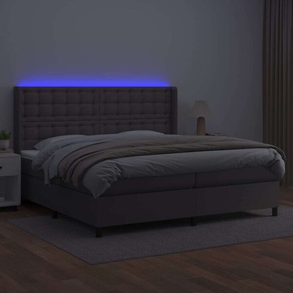 VidaXL Ágy - 200x200 cm - Szürke Műbőr - LED