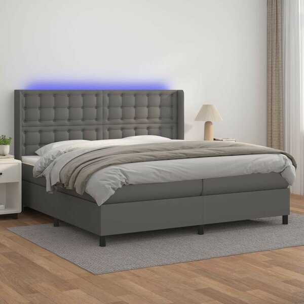 VidaXL Ágy - 200x200 cm - Szürke Műbőr - LED