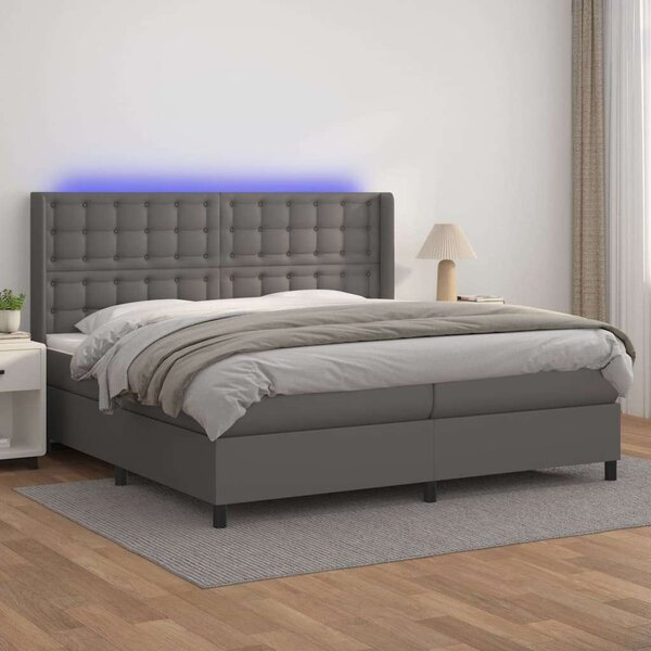 VidaXL Ágy - 200x200 cm - Szürke Műbőr - LED