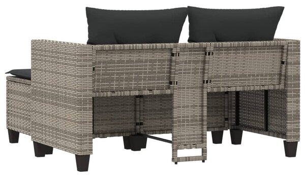 2 személyes szürke polyrattan kerti kanapé zsámolyokkal