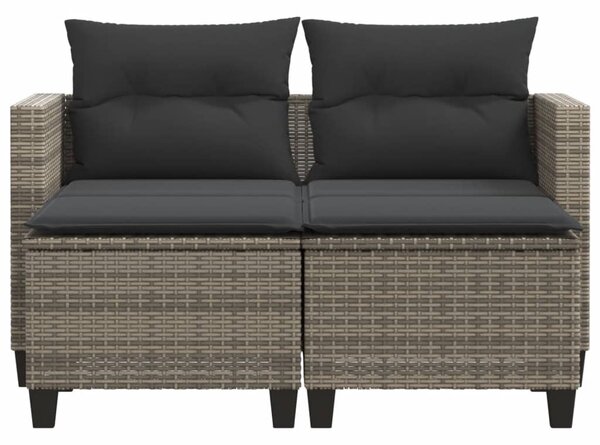 2 személyes szürke polyrattan kerti kanapé zsámolyokkal