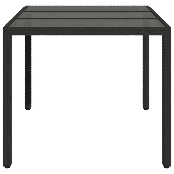 Fekete polyrattan üveglapos kerti asztal 150 x 90 x 75 cm