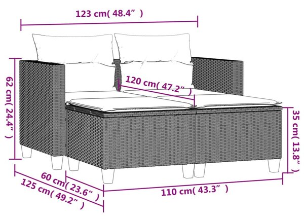 2 személyes bézs polyrattan kerti kanapé zsámollyal
