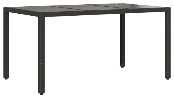 Fekete polyrattan üveglapos kerti asztal 150 x 90 x 75 cm