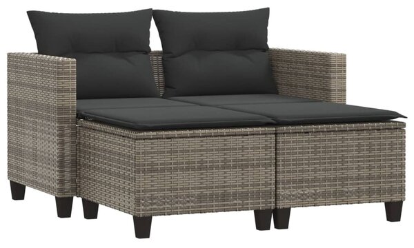 2 személyes szürke polyrattan kerti kanapé zsámolyokkal