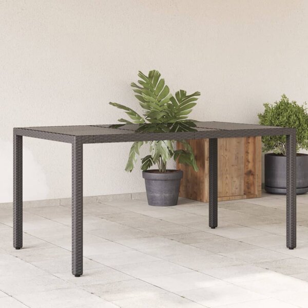Fekete polyrattan üveglapos kerti asztal 150 x 90 x 75 cm