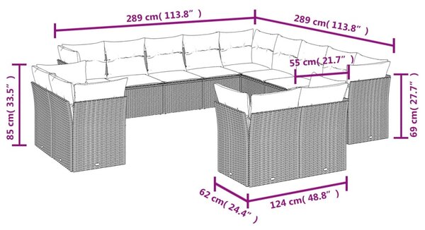 13 részes bézs polyrattan kerti ülőgarnitúra párnákkal