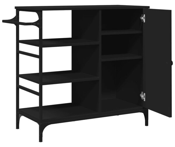 Fekete szerelt fa zsúrkocsi 87,5 x 38,5 x 84,5 cm