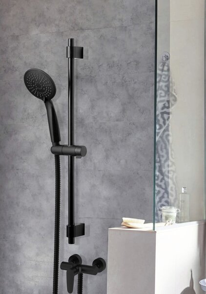 Fekete rozsdamentes acél zuhanyszett 66 cm Young – Wenko