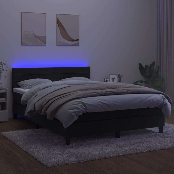 VidaXL Ágy - Fekete Bársony - 140x200 cm - LED