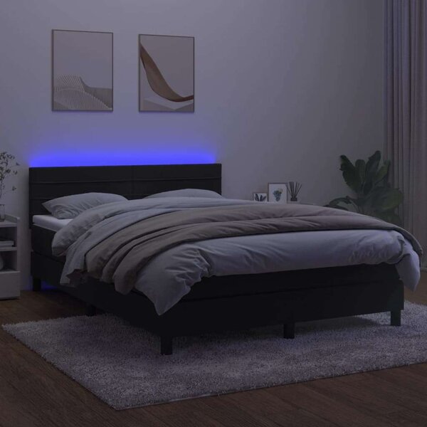 VidaXL Ágy - Fekete Bársony - 140x200 cm - LED