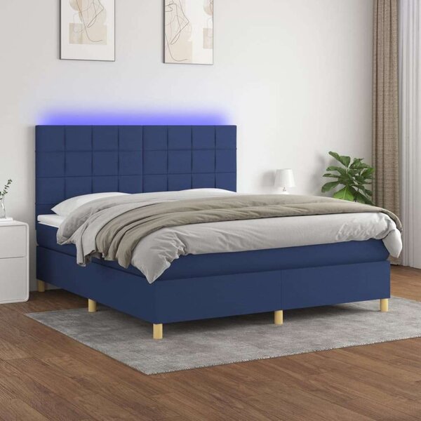 VidaXL kék szövet rugós és LED-es ágy matraccal 160x200 cm