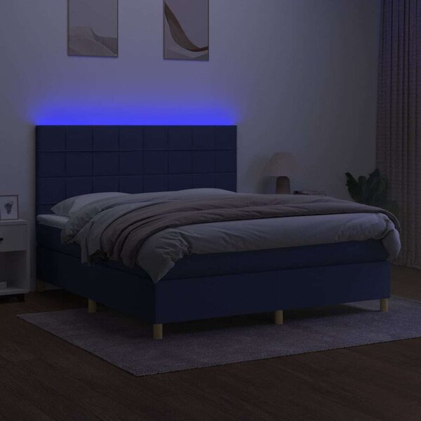 VidaXL kék szövet rugós és LED-es ágy matraccal 160x200 cm