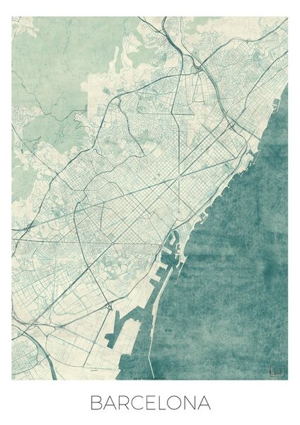 Barcelona Térképe, Hubert Roguski, (30 x 40 cm)