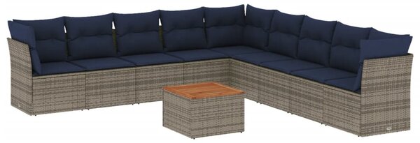 10 részes szürke polyrattan kerti ülőgarnitúra párnával