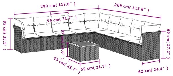 10 részes szürke polyrattan kerti ülőgarnitúra párnával