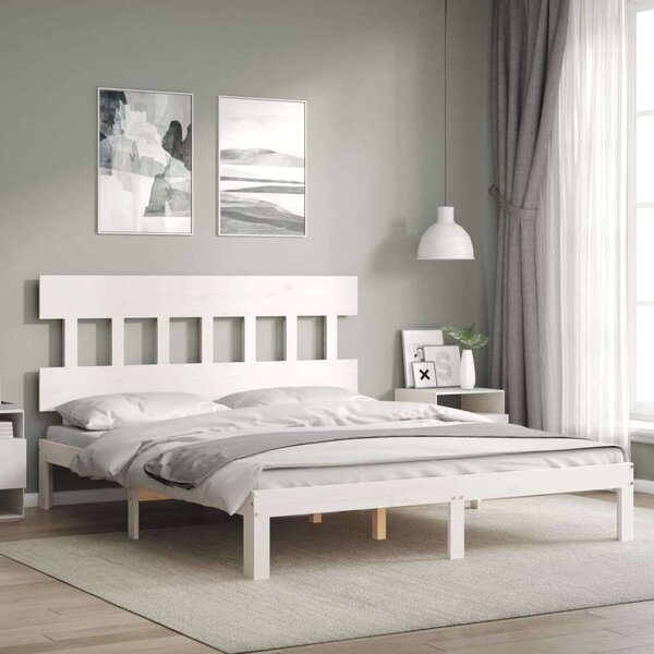 VidaXL Fehér Tömörfa Ágykeret - Fejtámlával - 160x200 cm