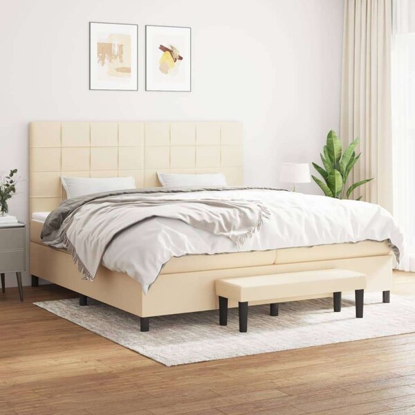 VidaXL Krémszínű Ágy 200x200 cm - Zsebrugós Matraccal és Lábtartóval