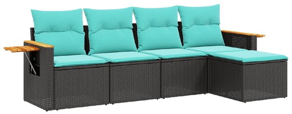 5 részes fekete polyrattan kerti ülőgarnitúra párnával